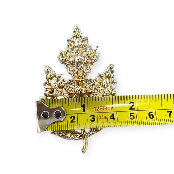 Handmade Gold/Silver Tone Filigree Floral/Leaf Accents Brooch New with Gift Box - Picture 4 of 6